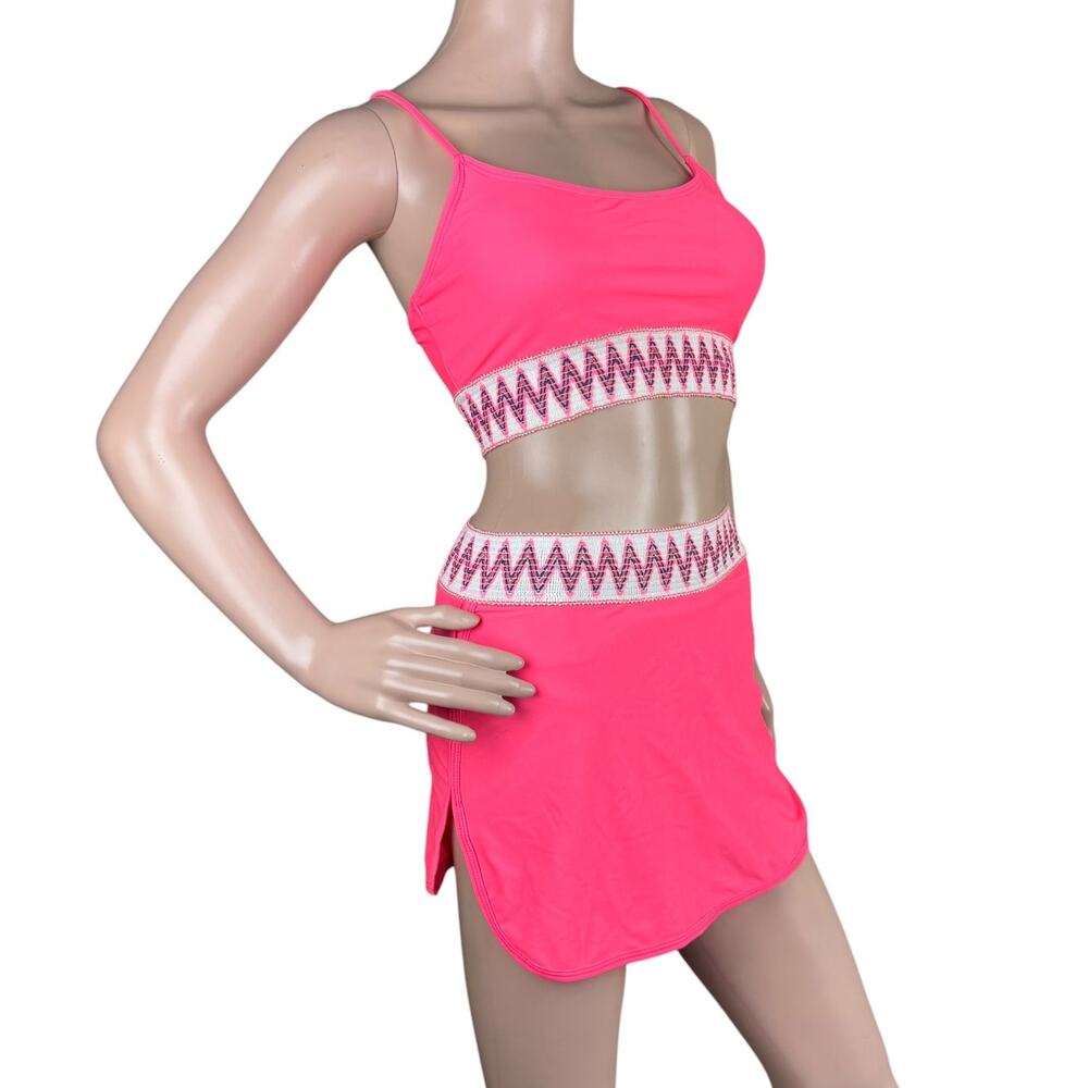 Jolefile Tankini Set S Hot Pink 2 Piece Swimsuit Cropped Top Skort Skirt New